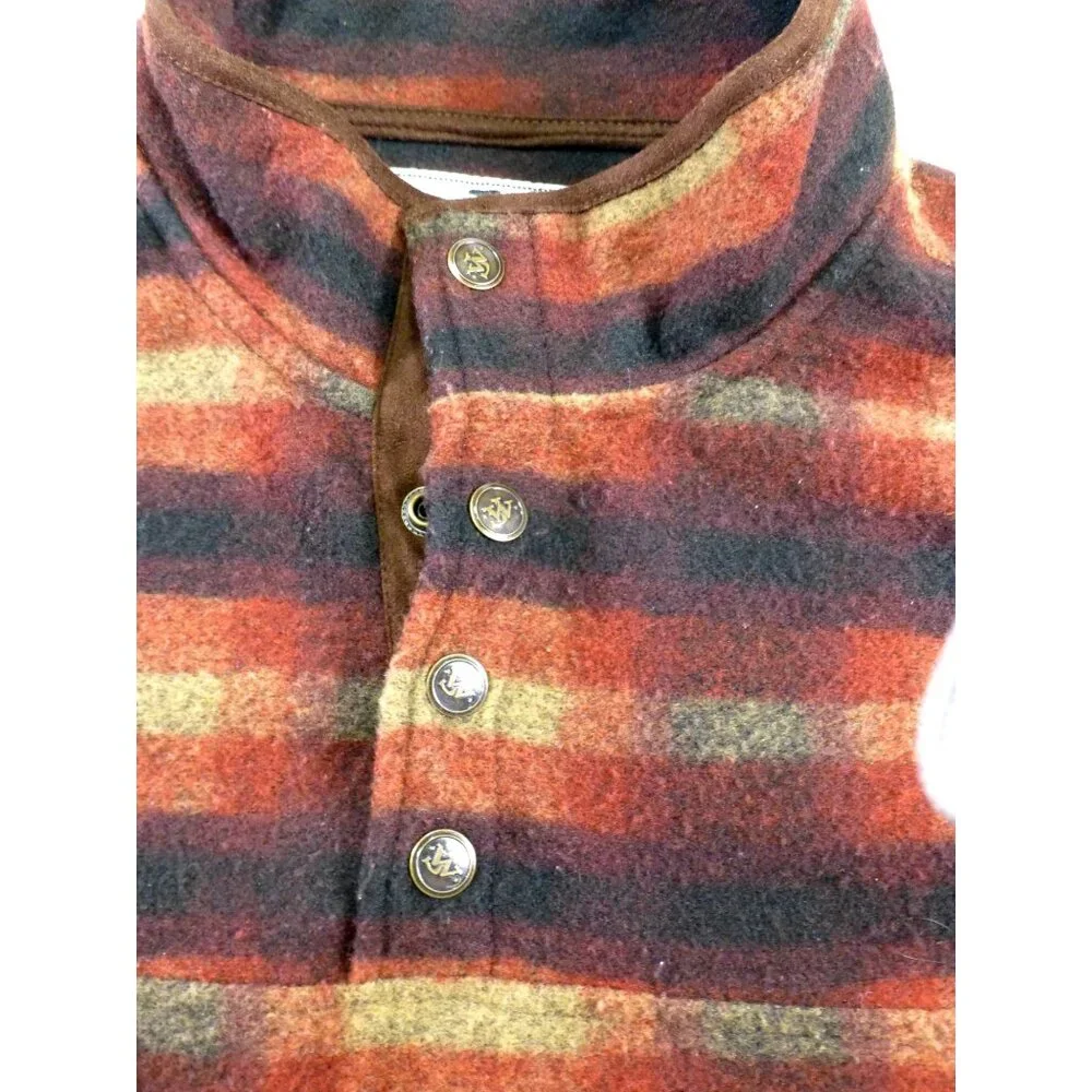 John Wayne Sweater Mens XL Navy Red Green Plaid Wooly Fleece Quarter Snap - Picture 10 of 11